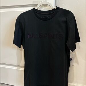 All Saints Black T-Shirt with Purple Reflective Logo